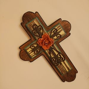 Handcrafted signed Wood & Wrought Iron Wall Cross